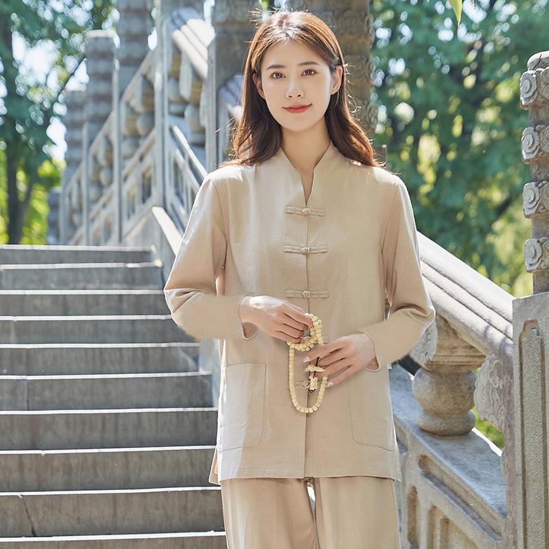 Women's Four Seasons Plus Size Sitting Meditation Tai Chi Set Long Sleeve Loose Top + Pants Two Piece Set