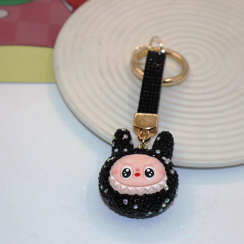 Colorful Rhinestone Labubu Polymer Clay Keychain Bag Charm