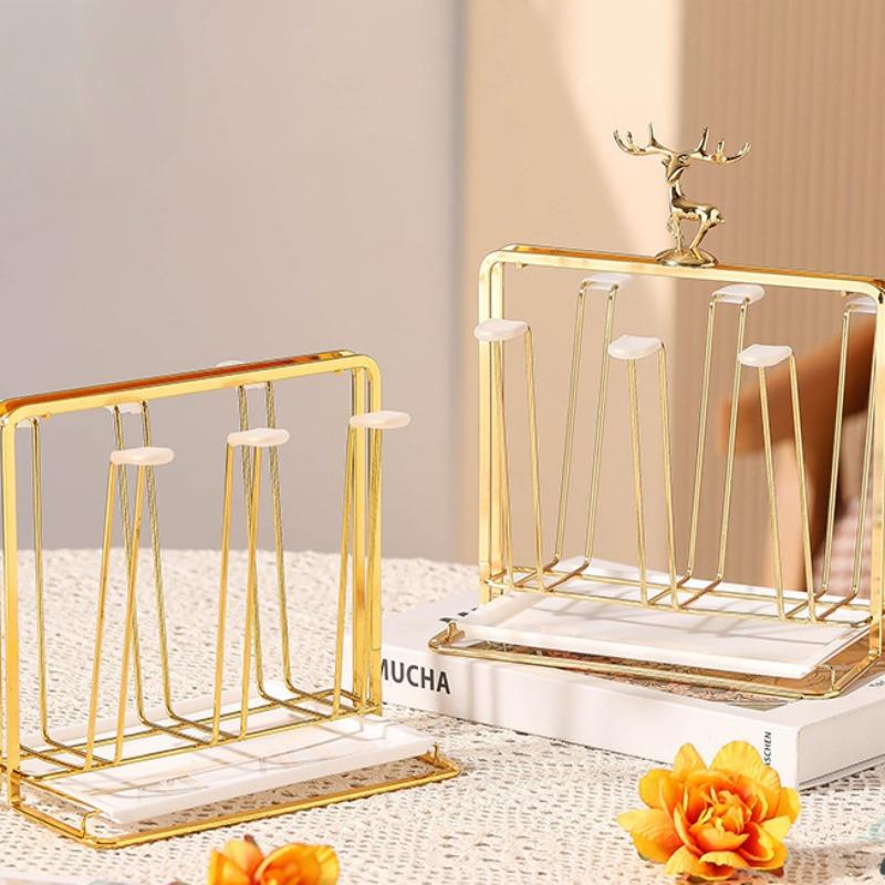 Kitchen Luxury Gold Cup Drying Rack Stand Iron Cup Drainer Holder Tree for Coffee Mug Glasses for Countertop Storage