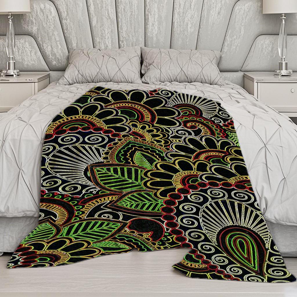 Colorful Ethnic Pattern Microfiber Flannel Cover Blanket Bedroom Living Room Sofa Soft And Comfortable Home Decoration
