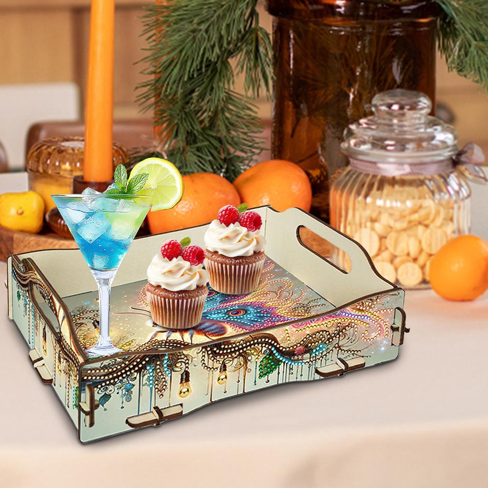 5D DIY Diamond Painting Serving Tray Wooden Diamond Art Tableware Manager Tray Diamond Decorative Serving Tray Home Decor Gift
