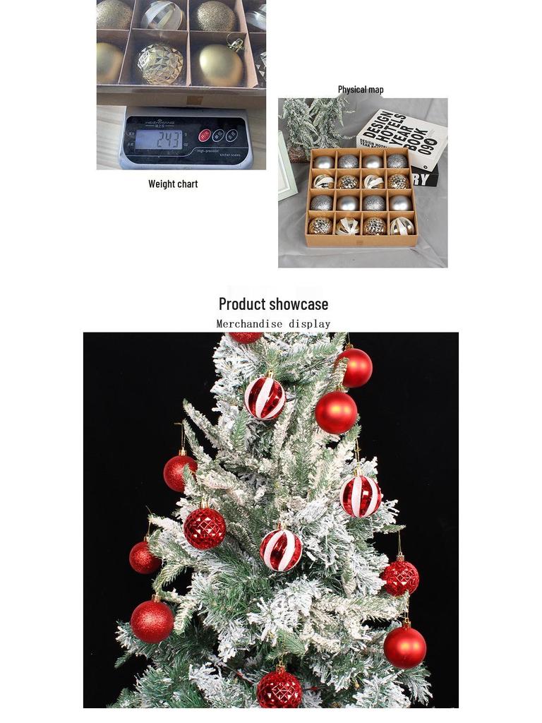 Christmas Glitter Painted Plastic Balls Set - Festive Decor Supplies Boxed