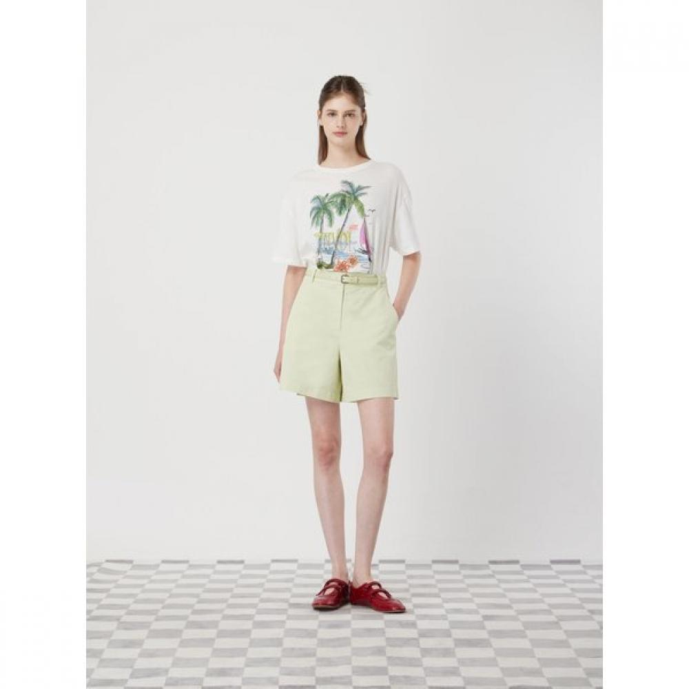 Cc Collect Linen Blend Belted Shorts C252msa054 Light green/66