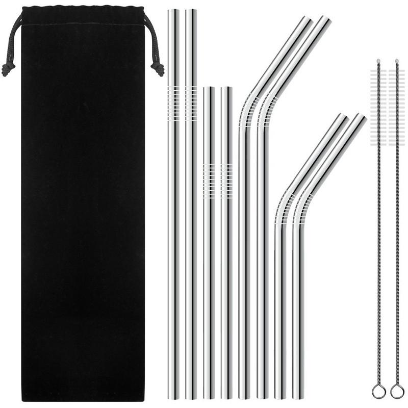 Stainless Steel Reusable Milk Tea Coffee Straws Set For Adults
