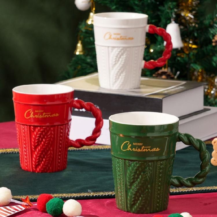 Christmas Ceramic Mugs Large 400ml Capacity Festival Christmas Theme Ceramic Mugs with Lid for Hot Beverage