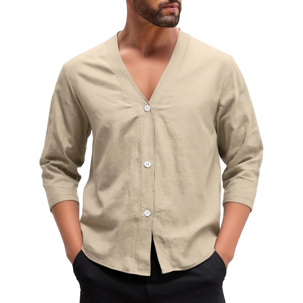 Men's Casual ,color Linen V,neck Long,sleeved Button,down Cardigan