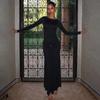 2025 Autumn/Winter European & American Style Solid Color Dress with Decorative Ring Buckle and Tie-Up Design