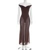 European Style Women's One-Shoulder Patchwork Mesh Dress - Spring 2026 Arrival, Solid Color, Backless Design