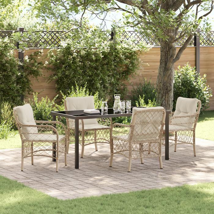VidaXL Ensemble de salle à manger de jardin 5 pièces avec coussins beige en poly rattan 3380228