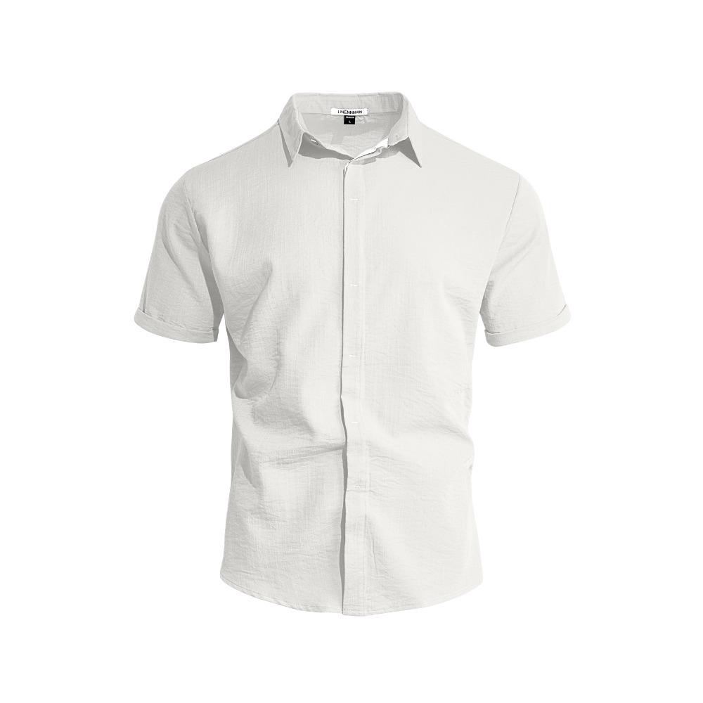 Summer Men's Solid-Colour Button-Down Casual Short-Sleeved Shirt Trendy Beach Holiday T-Shirt