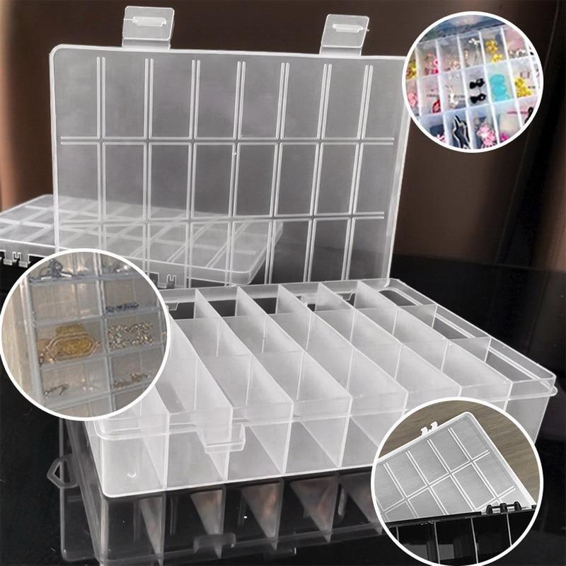 24 Slots Plastic Storage Jewelry Box Compartment Adjustable Container For Bead Earring Box For Jewelry Rectangle Box 13.5x19.5cm