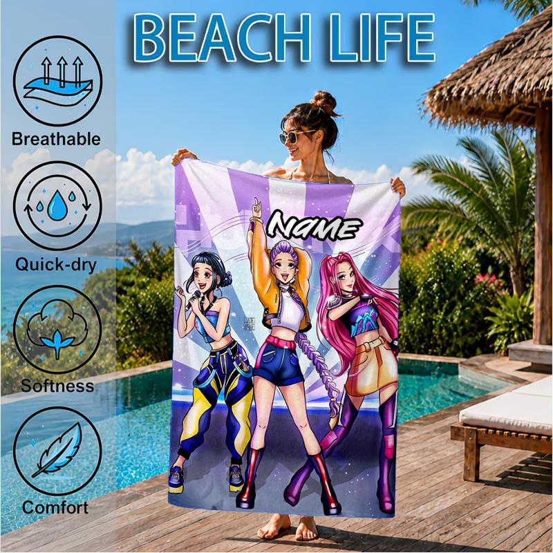 Custom Name Fantasy Friends KPop Beach Towel Microfiber Beach Towel, Lightweight and Quick-Dry, for Summer Travel, Swimming Pool Gift