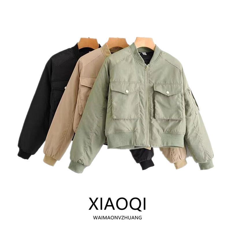 Fashion Style 2024 Fall and Winter New Arrival Women's Pocket Long Sleeves Versatile Style Flight Jacket Cotton-Padded Jacket