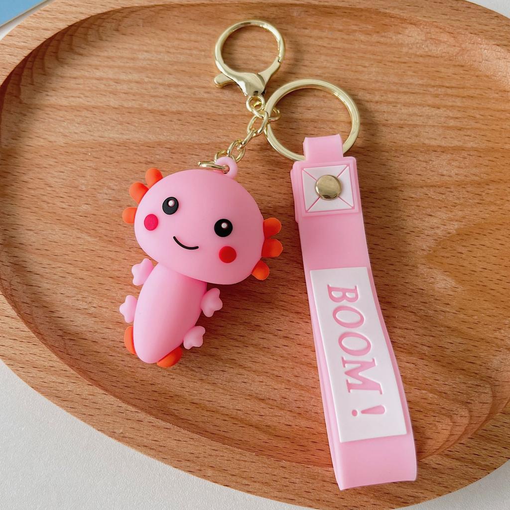 Kawaii Axolotl Keychain Animal Pendant Hexagonal Dinosaur Simulation Key Ring