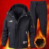 Conjuntos Masculinos Espessos À Prova de Vento Quentes Táticos 2 peças Fleece Multi Bolso Jaqueta com Capuz+Calças Cargo Fatos de Carga