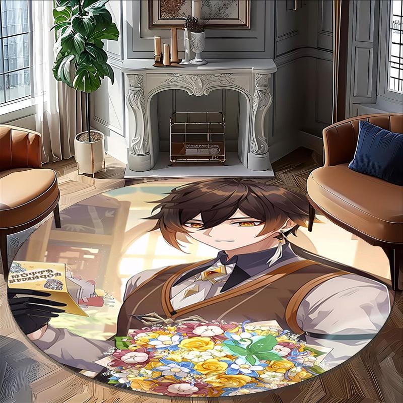 1pc Genshin Impact2 Print Round Carpet Chair Round Carpet Suitable for Bedroom Living Room Home Decorative Carpet