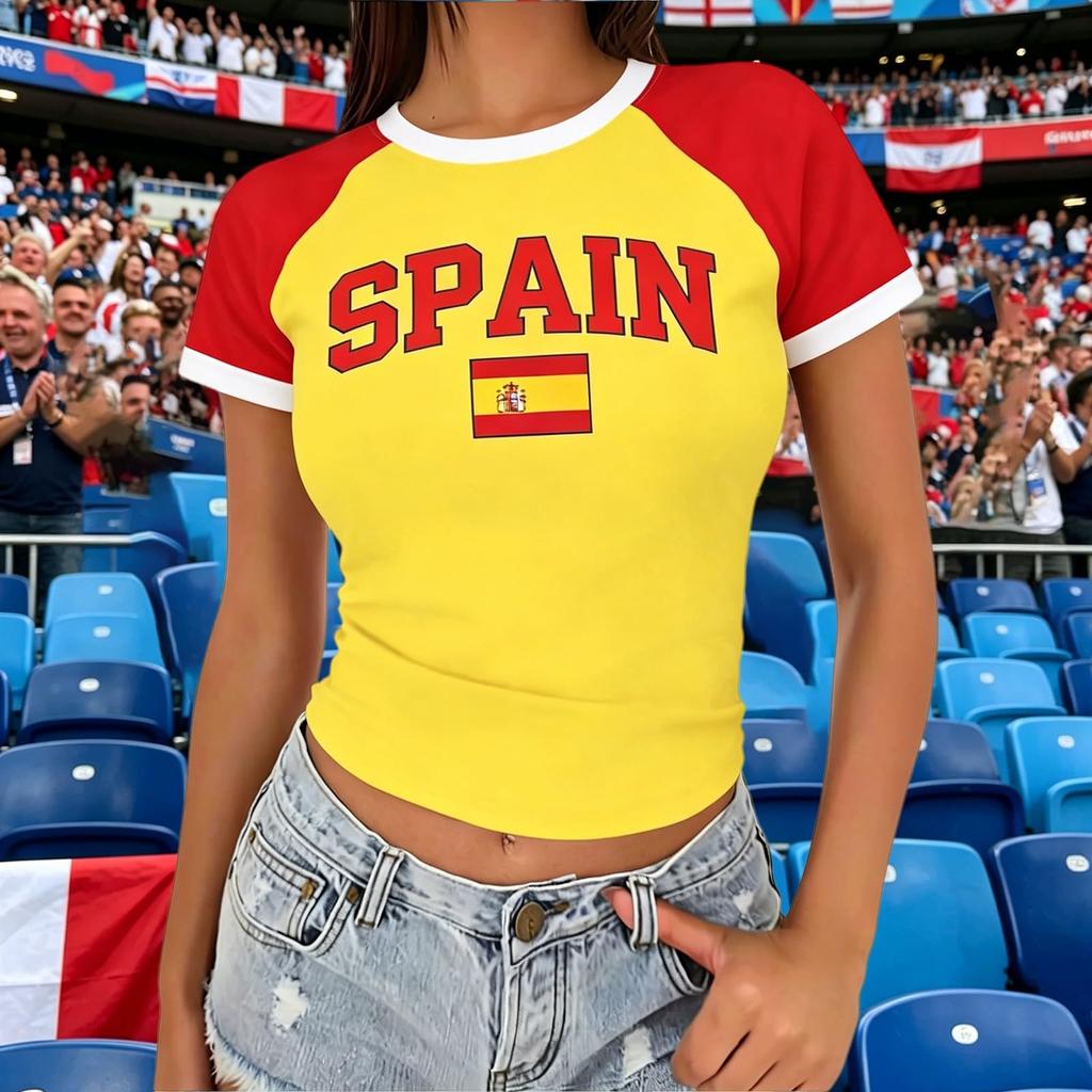 Women’s Casual V Neck Short Sleeve Pullover T Shirt with Canada Letter Print for Football Supporter Outfits