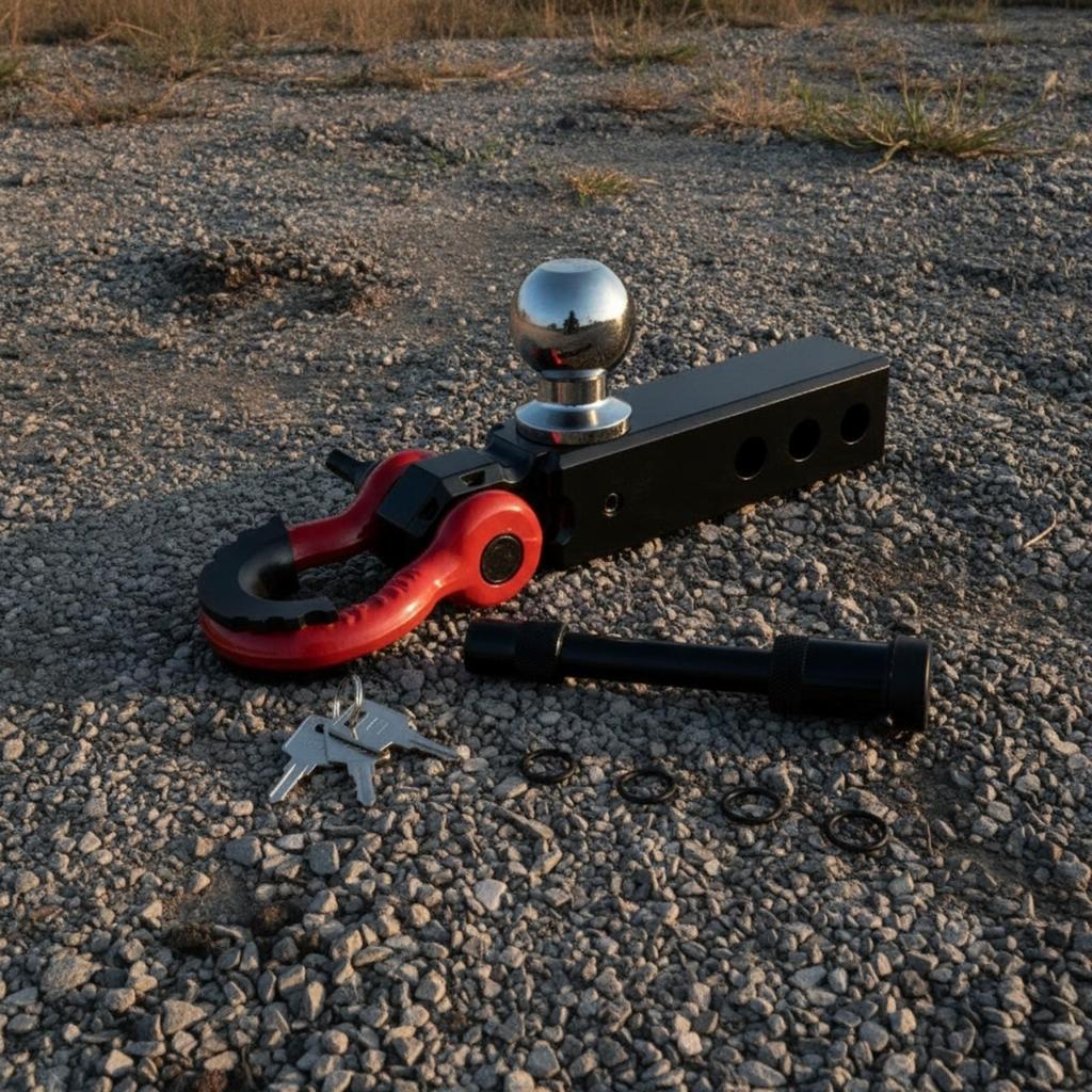 Solid Shank Hitch Ball with Hook guard Rubber Isolator Insert, Towing