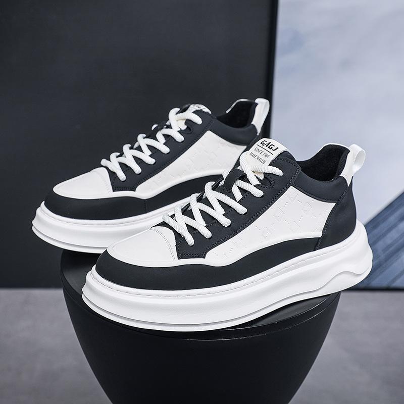 Klasyczne czarno-białe buty męskie high-top 2024 jesień i zima nowe buty sportowe i rekreacyjne gruba podeszwa podwyższające wygodne wszechstronne modne