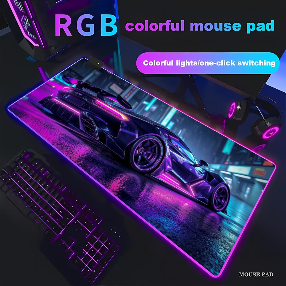 Cool sports car pattern RGB Mouse Pad Desk Mat LED Glow Gaming mats desk accessories Cyber style gaming mouse pad Extended pad RGB600x300x3mm