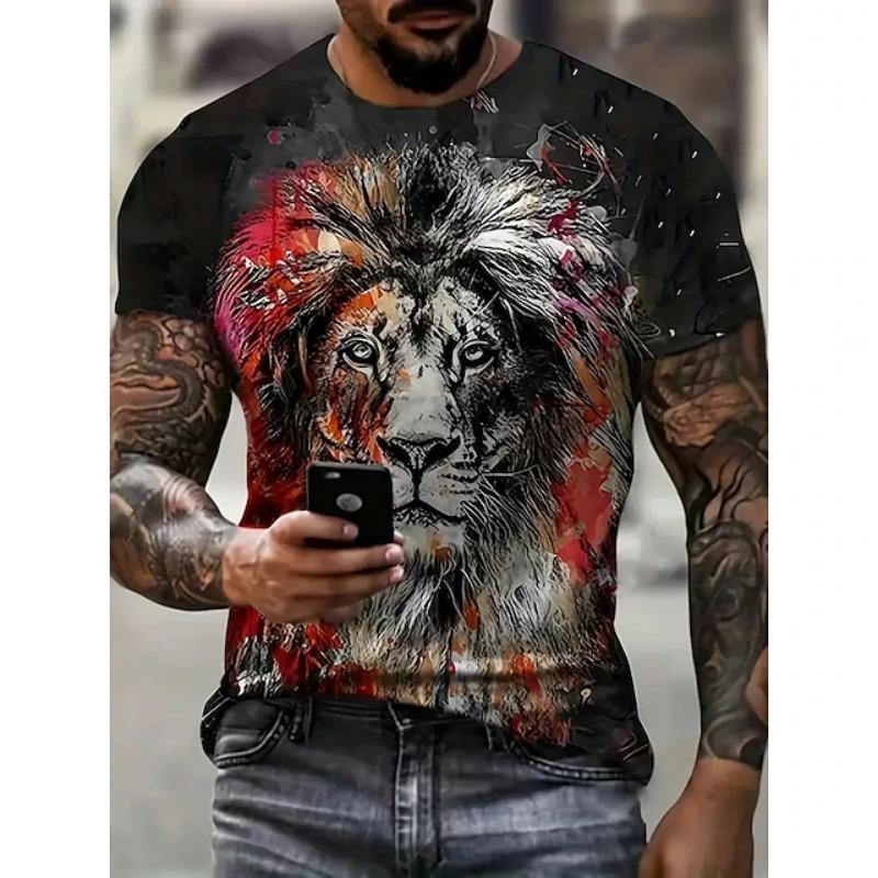 

2025 Summer New Men s Animal Lion 3D Printed Vintage Street Casual XXS
