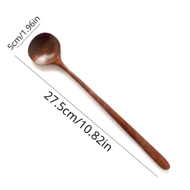 Natural BPA Free Long Handle Wooden Soup Spoon Round Smooth Scoop for Kitchen Porridge Dessert Tea Coffee Serving