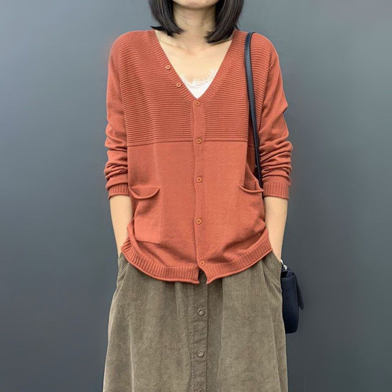 Large Size Knitted Cardigan Women's Autumn Loose Long Sleeved Top Spring Thin Solid Color Sweater Coat