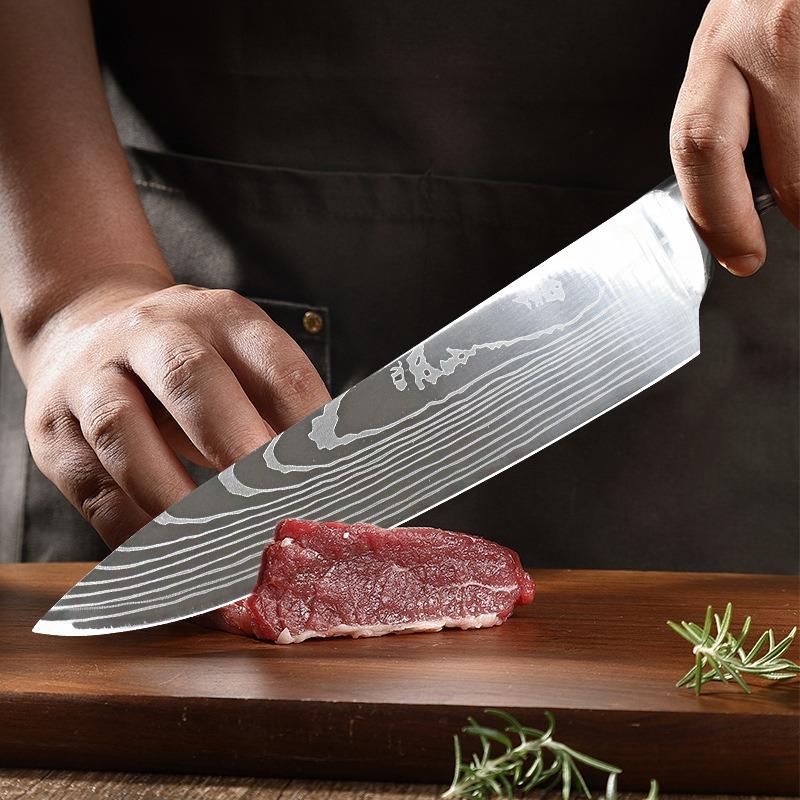 1PC,Damascus Laser Pattern Chef's Knife Bread Knife Stainless Steel Kitchen Knife Cooking Kitchen Knife