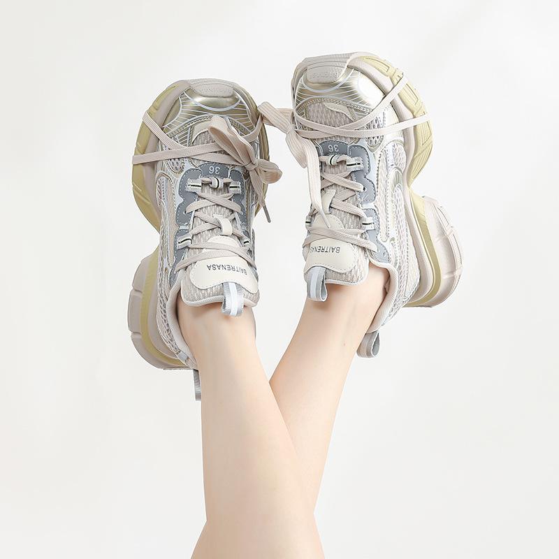 Thick-soled Dad Shoes Women's Versatile 2025 Summer Explosion Contrasting Colors Mesh Breathable Lightweight Sports Shoes Women's Shoes