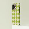 Luxury Clmj Diamond Checkered Green Phone Case for iPhone 16 15 14 13 12 11 Pro Max Plus Magnetic Double-layer Back Cover