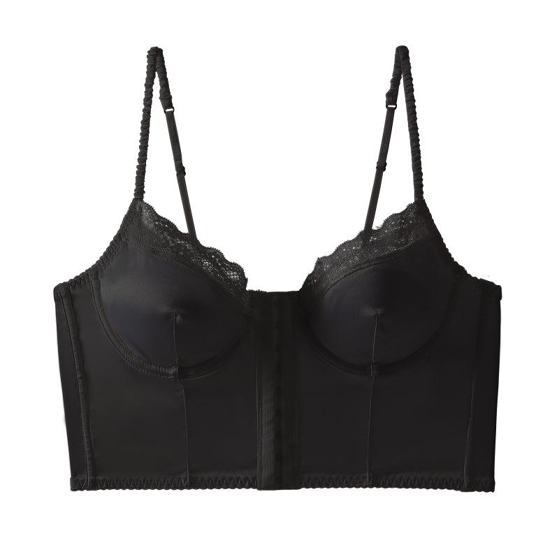 

Waistcoat Style Button-back Bra with Fishbone Corset Satin Sexy Lingerie S чорний