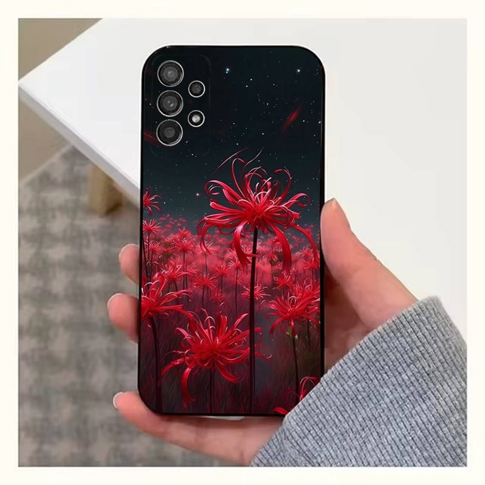 Red Spider Lily Flowers Case For Samsung S21,S20,S10,Plus,S9,S22,S25,Ultra,S24,S23,FE,Lite,Soft Silicone Black