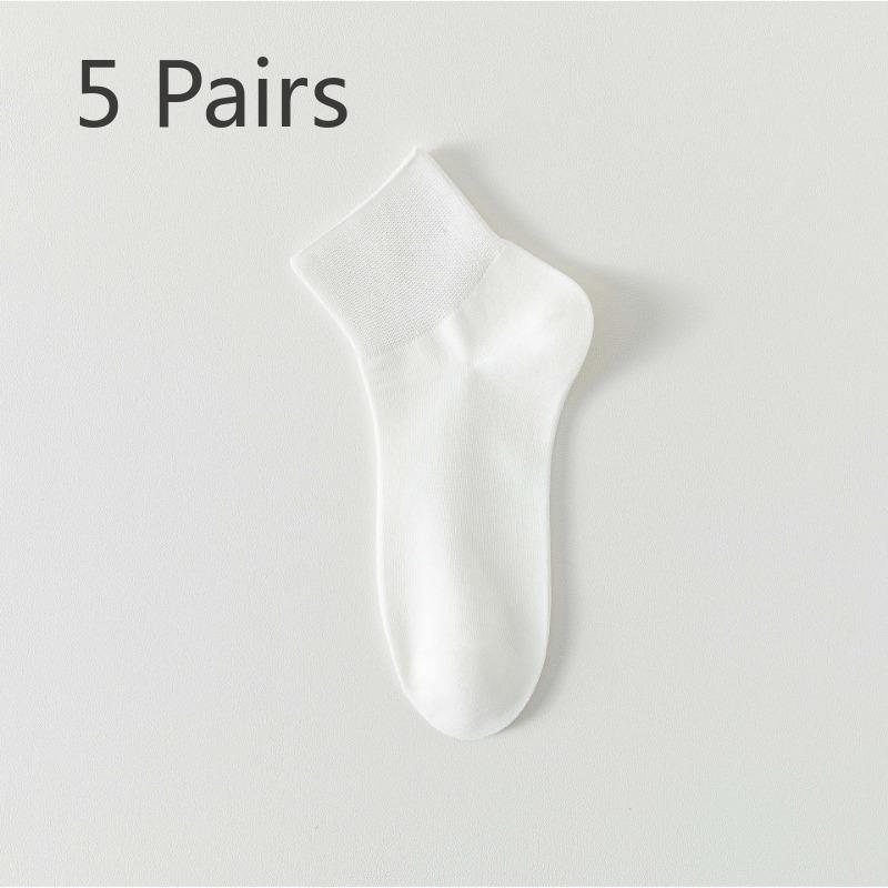 5 Pairs of Women's Spring and Summer Thin Pure Cotton Deodorant Sweat Absorption Sports All Match Mid Tube Socks