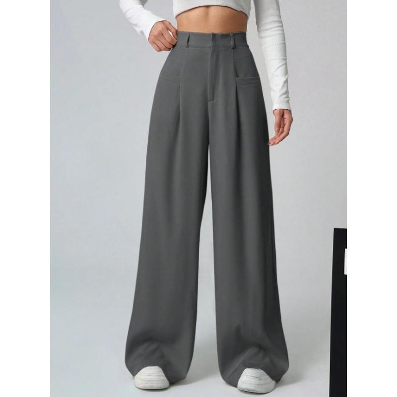 Damen Apricot High Waist Weites Bein Locker Lässig Anzug Lange Hose