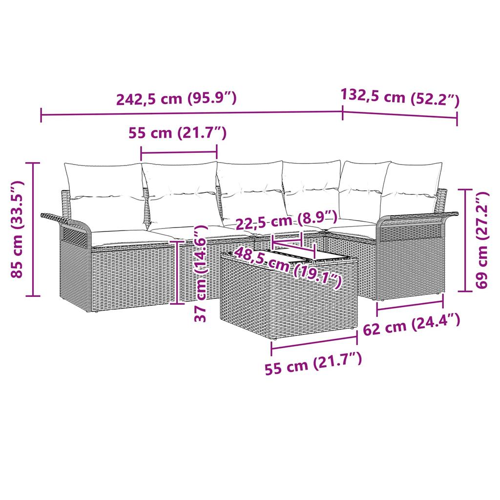 Garden Sofa Set with Storage 6 pcs Black Poly Rattan