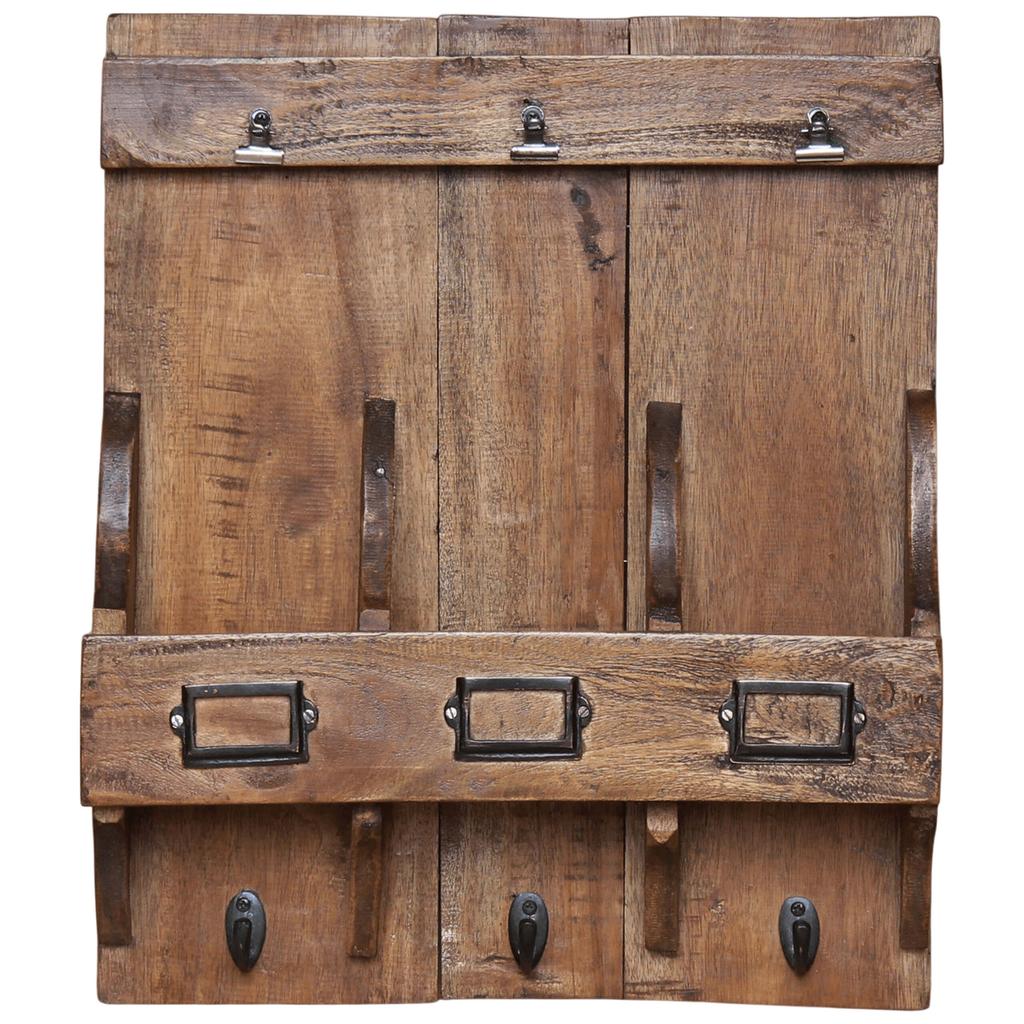 Wooden Wall Key Cabinet with Hooks