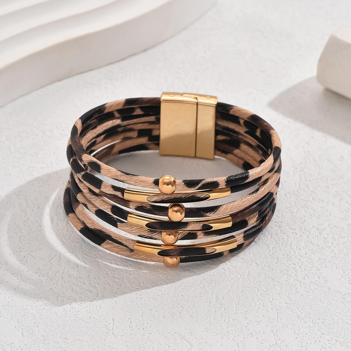

Женский браслет универсальный многослойный леопардовый принт кожаный браслет с бусинами универсальный браслет премиум класса