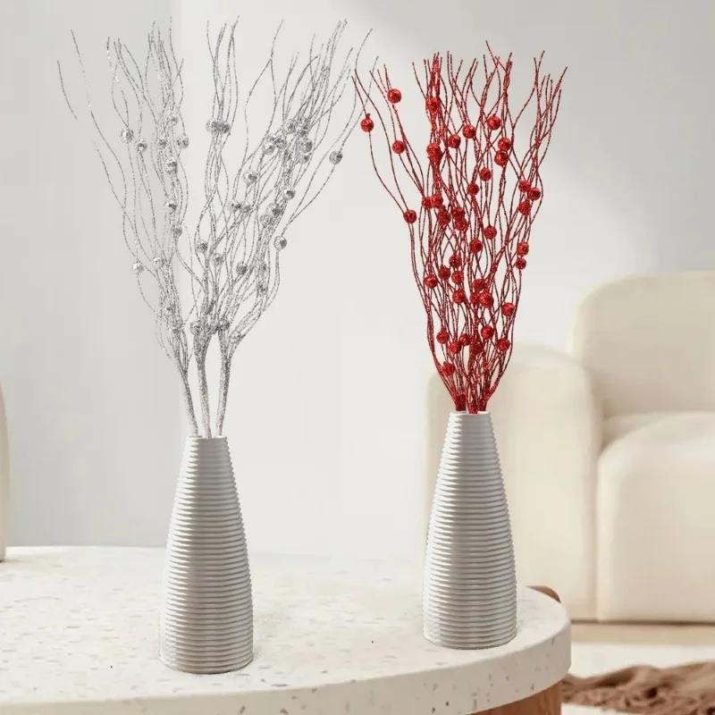 Artificial Glitter Berry Stems Red Gold Silver Powder Berry Branches Xmas Tree Wreath Decoration Party New Year Table Ornament