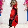 Women Plus Size Off Shoulder V Neck Spaghetti Strap Sleeveless Colorful Swirl Print A Line Long Dress