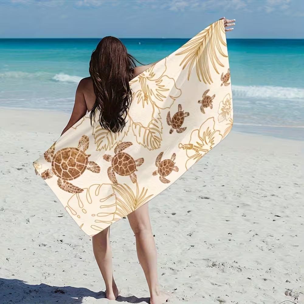Beach Theme Beach Towel Starfish Shell Printing Microfiber Quick Drying Absorbent Large Bath Towel