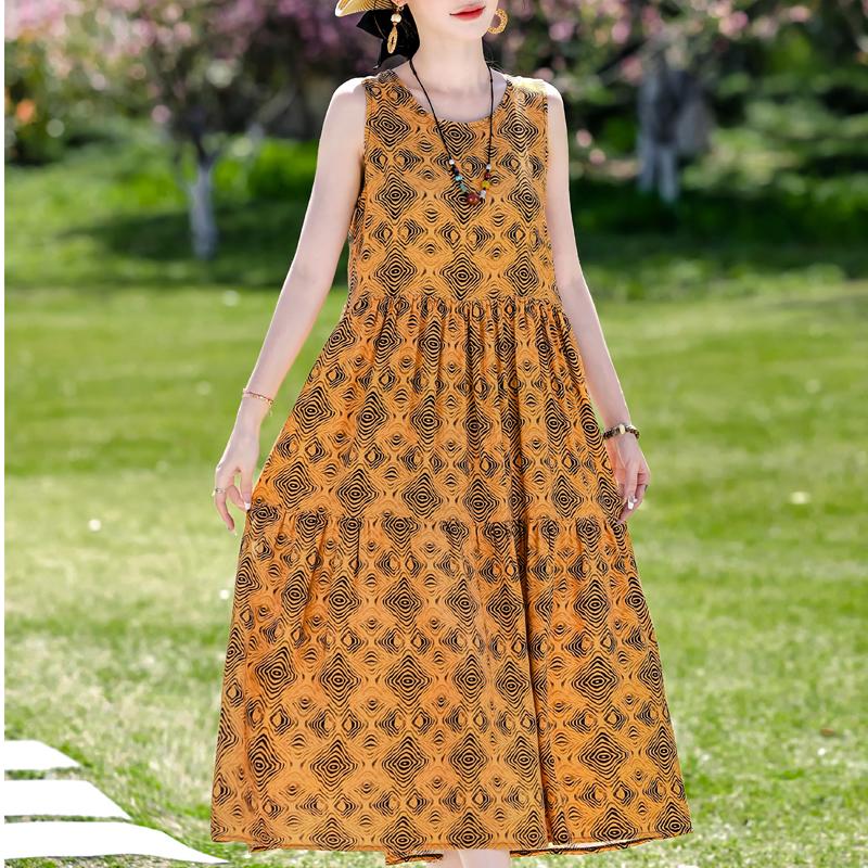 Elegantní dámské letní šaty nadměrné velikosti, ležérní volné dlouhé šaty bez rukávů, dámské vintage oblečení