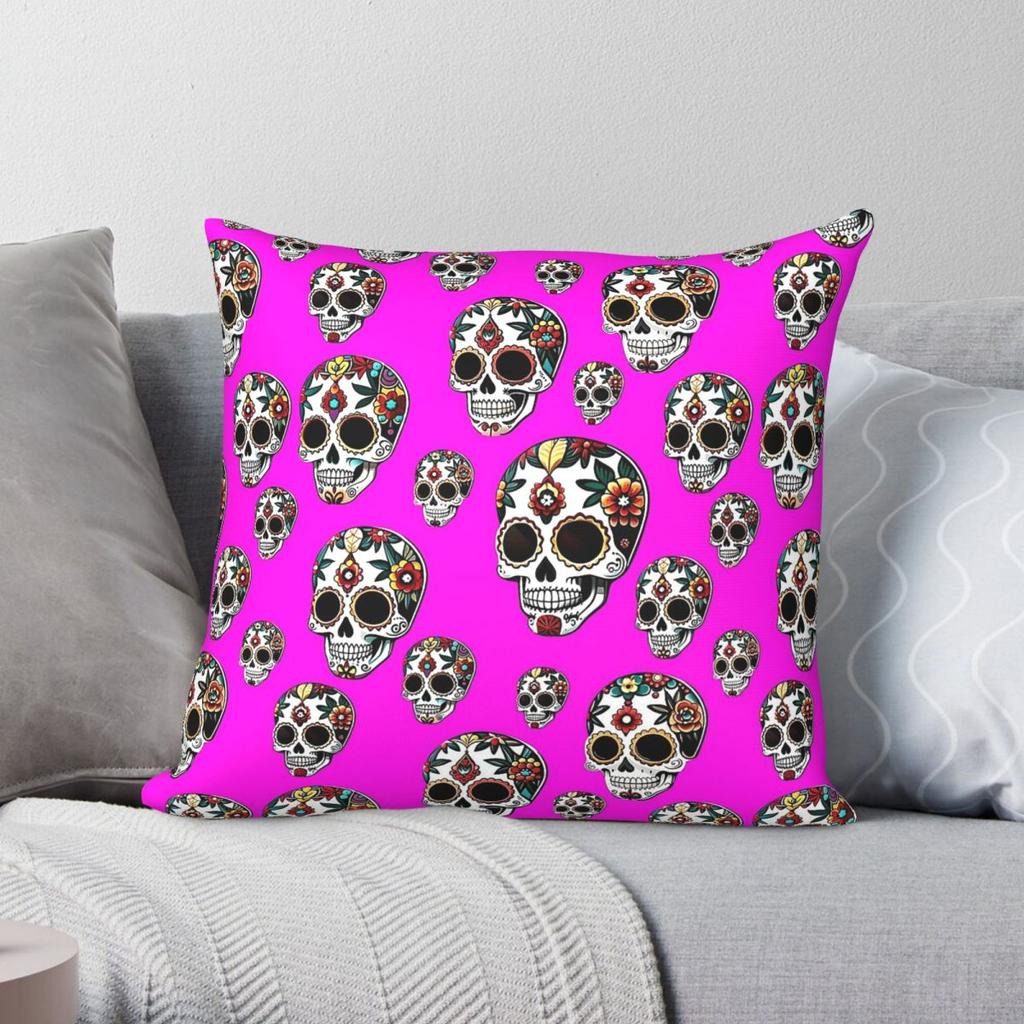 Mexican Sugar Skulls Square Pillowcase Polyester Linen Velvet Pattern Zip Decor Pillow Case Home Cushion Cover