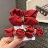 Children's Chinese New Year Red Embroidered Bow Hair Clip & Ties for Hanfu Style