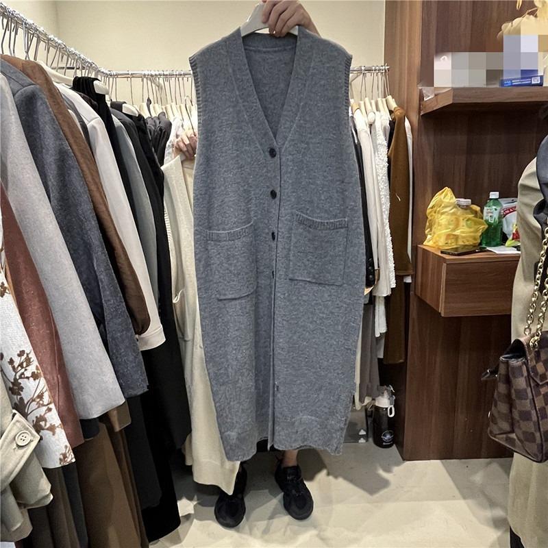 Long V-neck knitted vest skirt large size soft waxy vest dress lazy wind belly sweater skirt women's clothing