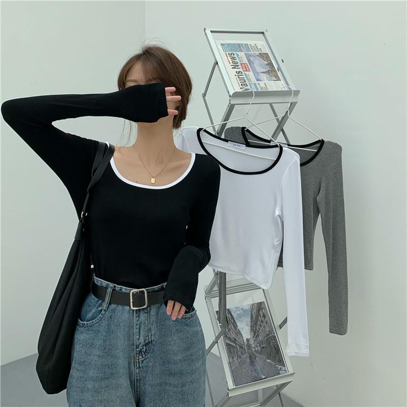 2023 Early Autumn Slim Fit Women's Long Sleeve Clavicle Tee: Trendy Sweet & Spicy Student Top
