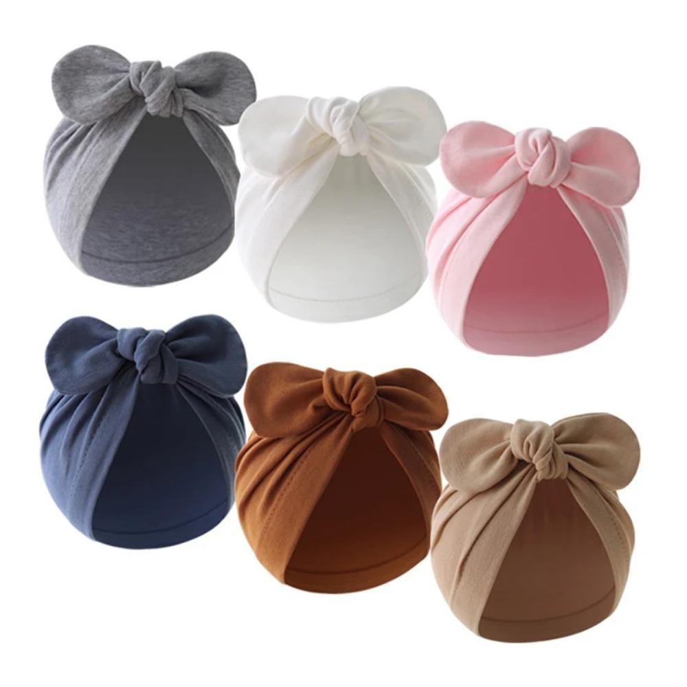 Cute Bunny Ears Baby Turban Hat Solid Color Soft Cotton Infant Beanie Cap Toddler Bonnet Headwrap for Baby Boys Girls