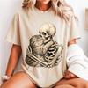 Skeleton Hugging Tabby Cat Shirt, Gothic Cat Lover Tee, Vintage Skull and Kitty Art, Spooky Pet Gift, Halloween Apparel