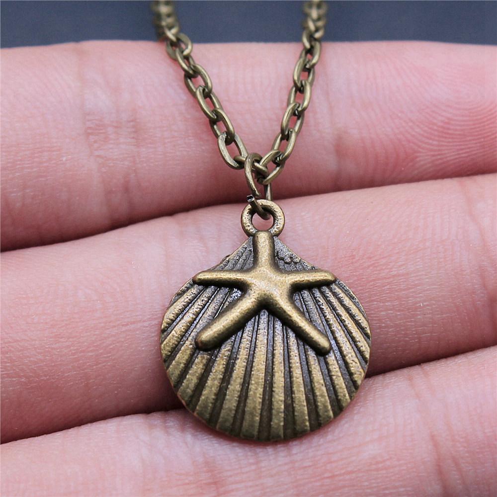 Schildkröte Seestern Muschel Anhänger Antik Bronze Metall Brautkragen Halskette für Strandhochzeit Trendiges Geschenk