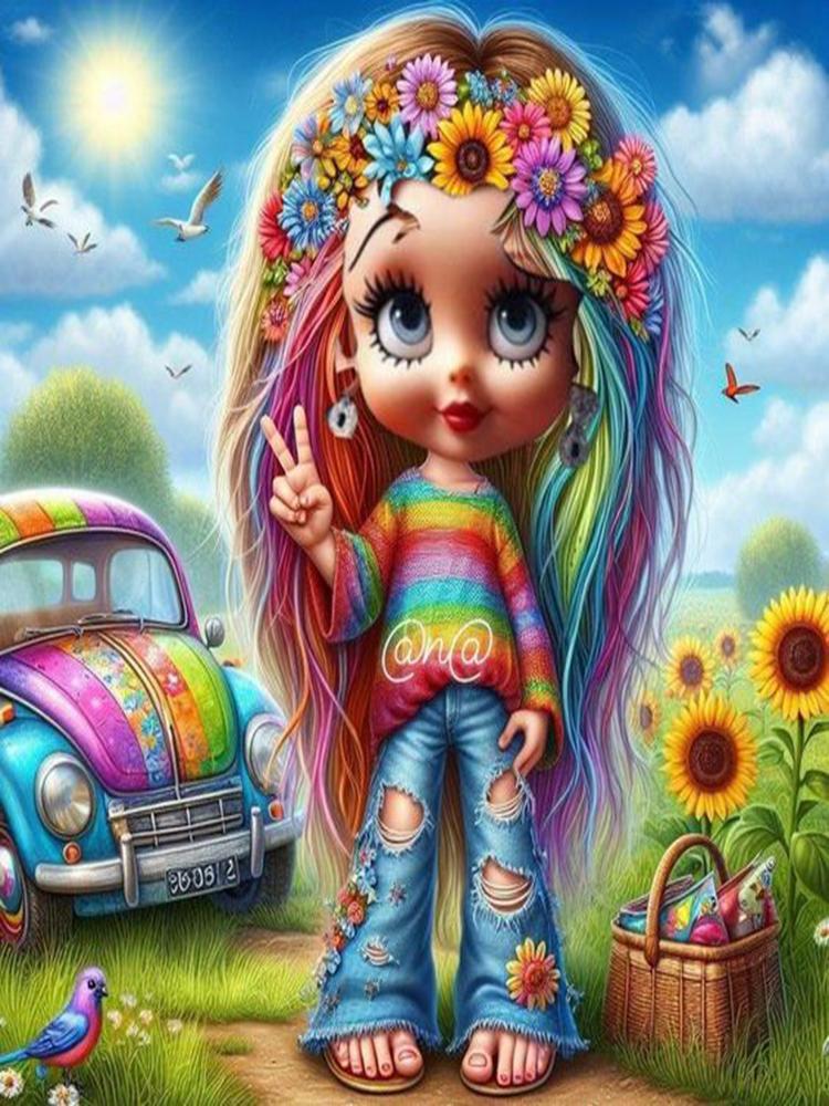 DIY Diamond Painting Kit Cute Little Girl VW Bus Car Landscape Flowers Full Square&Round Diamond Mosaic Embroidery Cross Stitch