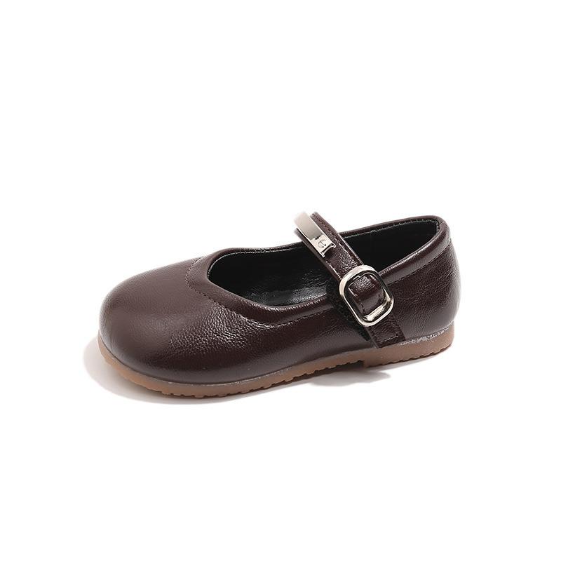 Korean Style Princess Simple Soft Sole Leather Shoes For Little Girls